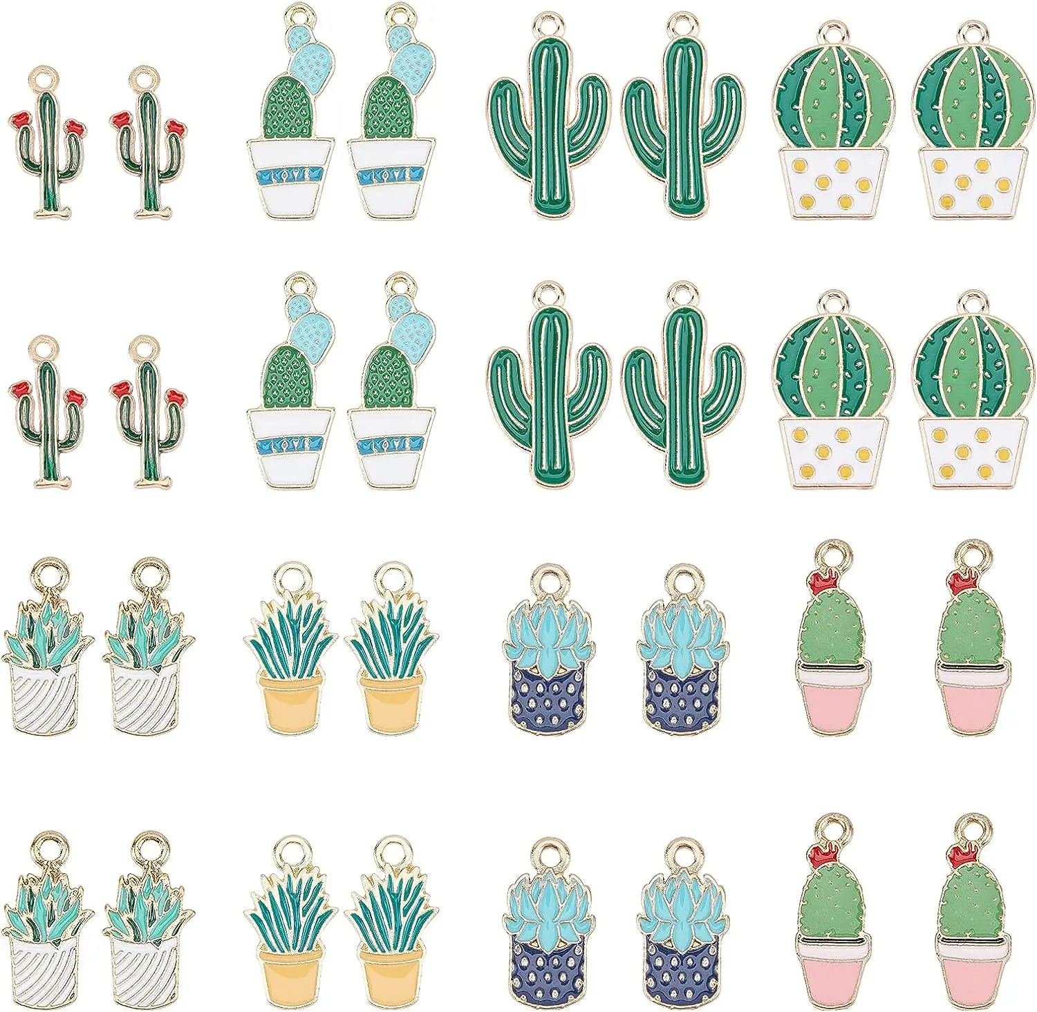 

48pcs 8 Styles Cactus Tropical Charms Succulent Plant Enamel Charms Pendant Summer Desert Plant Enamel Dangle Charms Beads