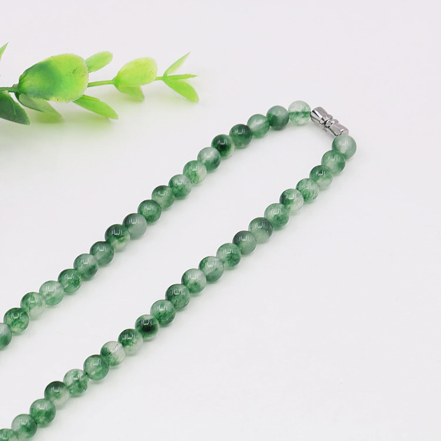 6-14mm Natural Green Granites Jade Chalcedony Tower Round Bead Necklace/Earring Sets, Accessory NeckChain,Women Girl Gift 18inch