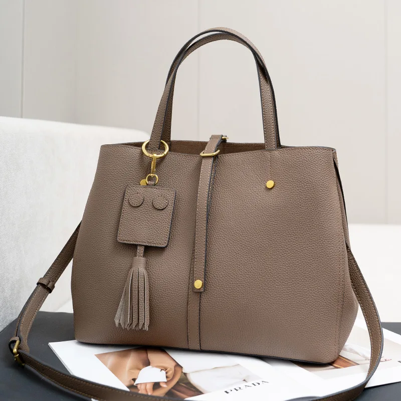 Vento Marea Real Leather Women Totes 2023 New Simple Design Large Capacity Shoulder Bag Tassel  Cowhide Female Handbag Elegent