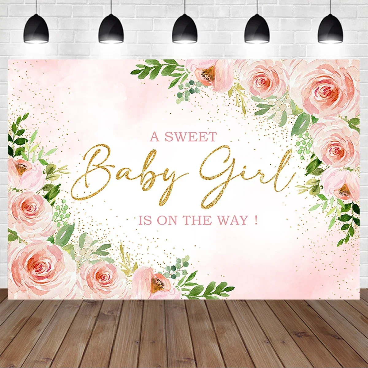 

Mocsicka Sweet Little Girl Baby Shower 1st Birthday Party Decoration Pink Flower Glitter Photography Backdrop Decor Photo Props