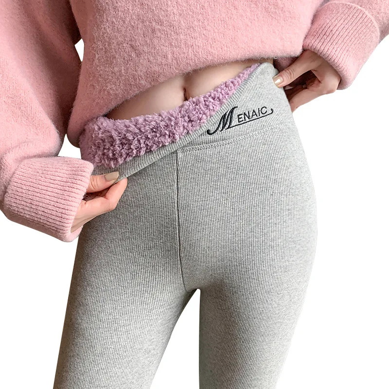 Leggings de inverno senhoras térmica engrossar velo calças femininas cintura alta cores sólidas magro com nervuras calças casuais elástico leggins novo