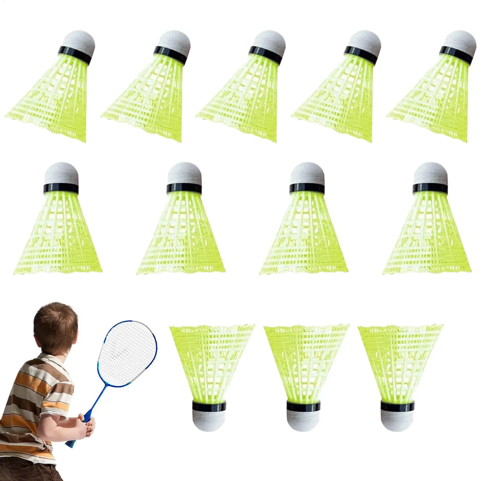 

12pcs Nylon Badminton Shuttlecocks Wind Resistant Trainer Stable Balanced Plastic Indoor Outdoor Backyard Beginners Practice Set