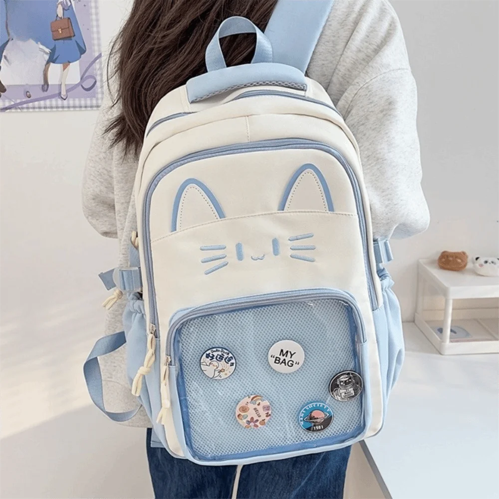 Ransel Ita Transparan Kawaii Kapasitas Besar DIY Display Kartun Kucing Tas Sekolah Tali Bahu Ganda Tas Sekolah