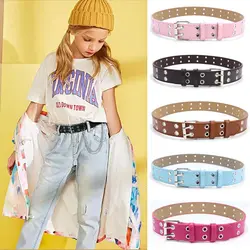 Casual Punk Waistband PU Leather Double Holes Waist Belts Metal Pin Buckle Solid Color Waist Strap Children