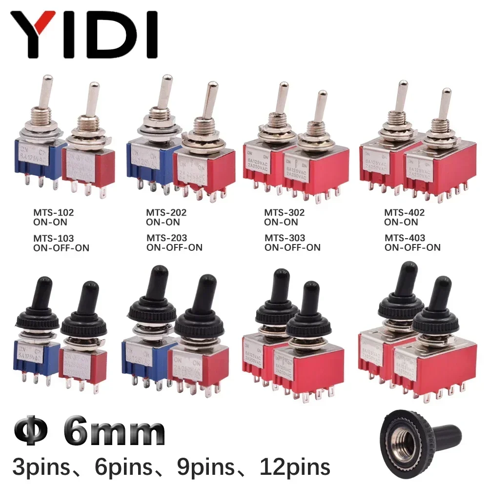 

5/10pcs Red Blue Mini Locking Toggle Switch ON ON/ON OFF ON 2 3 Position MTS-102 103 202 203 302 303 402 403 with Waterproof Cap