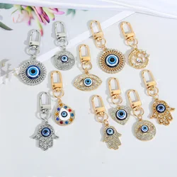 Crystal Blue Evil Eye Hasma Keychains Gold Silver Color Fatima Hand Charm Key Ring Accessories