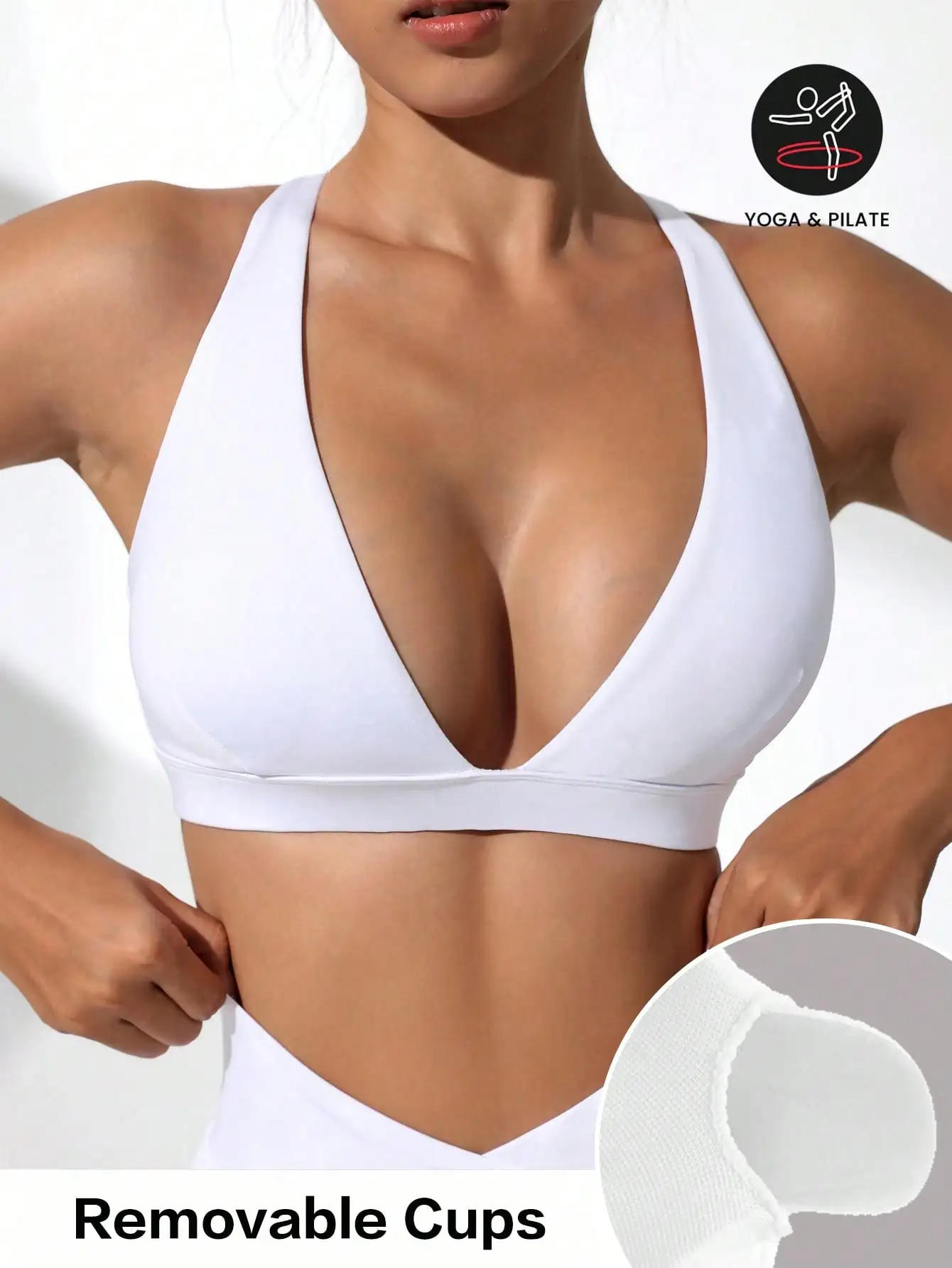 

Women Plain Solid Color Halter Neck Sports Bra Soft Stretch Fabric Comfortable Close Fitting Good Chest Support Breathable Sweat Wicking Lightweight Stylish Simple Design Perfect For Yoga Gym Running Training Outdoor Sports Daily Leisure Fashion Fitness
