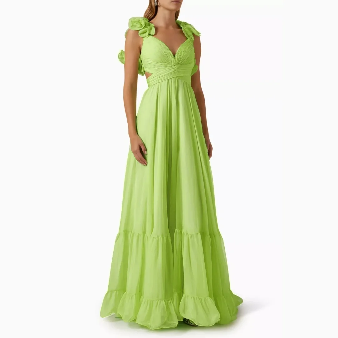 Elegante chiffon plissado em camadas cintas de espaguete vestidos de noite sem costas a linha elegante cocktail vestidos de festa de casamento vestido de baile