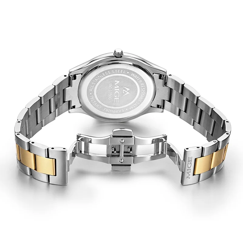 MIGE Fashion Couple Quartz Wristwatch Luxury Women Stainless Steel Quartz Wrist Watches men‘s Business Casual Wristwatches
