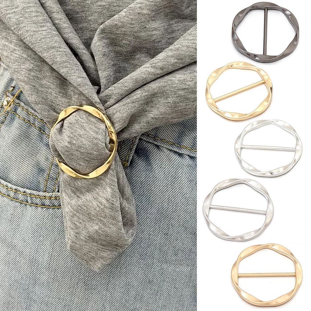 5pcs Fashion Metal Round Circle Clip Buckle Shawl T-Shirt Tie Clip Brooch Waist Buckle Versatile Clothing Ring Wrap Holder