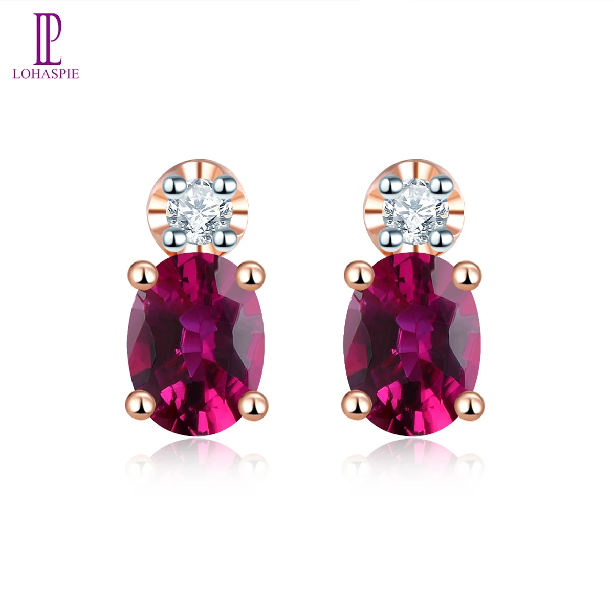 Lohaspie 14K Rose Gold Stud Earrings 0.582 Carats Natural No Heated Ruby Fine jewelry Special Style Earring