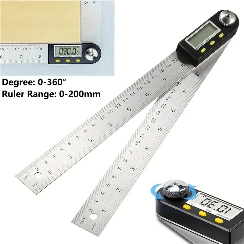 200mm Electronic Protractor Stainless Steel Digital Angle Ruler Inclinometer Angle Finder Digital Angle Gauge Measuring Ruler