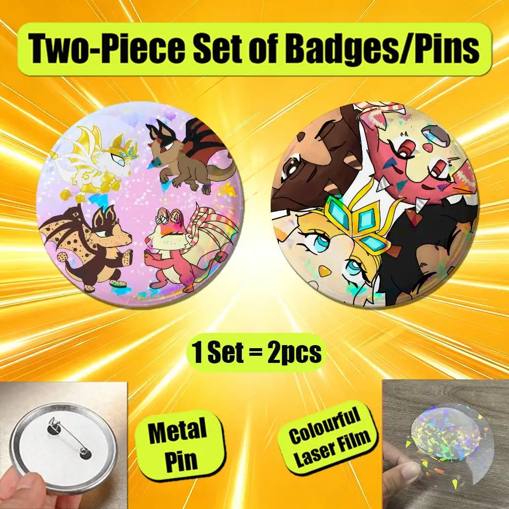For Adopt Me Bat Shadow Frost Dragon Badge Pin Insignia 2 Pcs Set Round Button Emblem Laser Film Cosplay 25mm Custom
