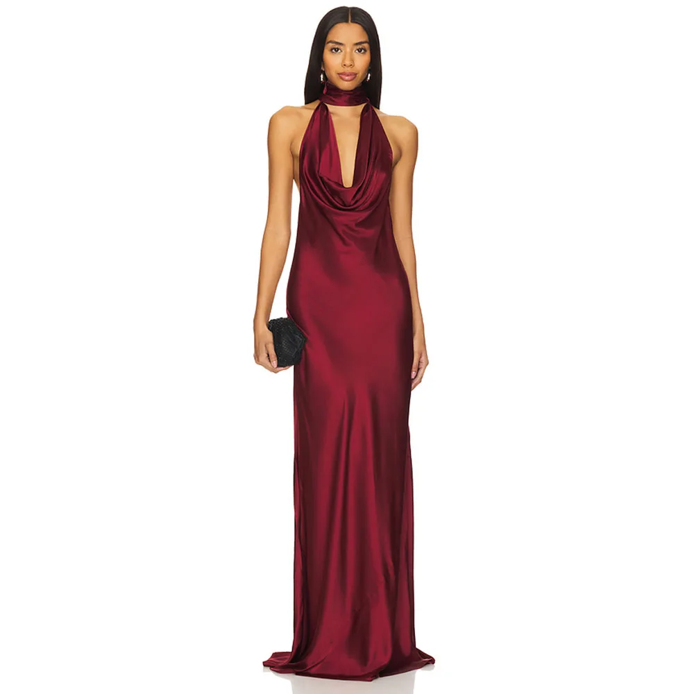 

Sexy Burgundy Evening Gown For Wedding Sleeveless Women's Prom Dress Floor Length Simple Formal Mermaid Party Dress 2025 Long