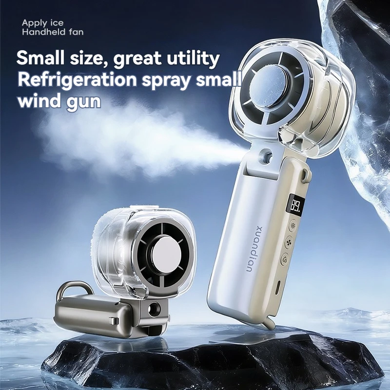 

2026 new high-speed fan desktop folding digital display neck-hanging ice spray humidifying mini handheld small fan