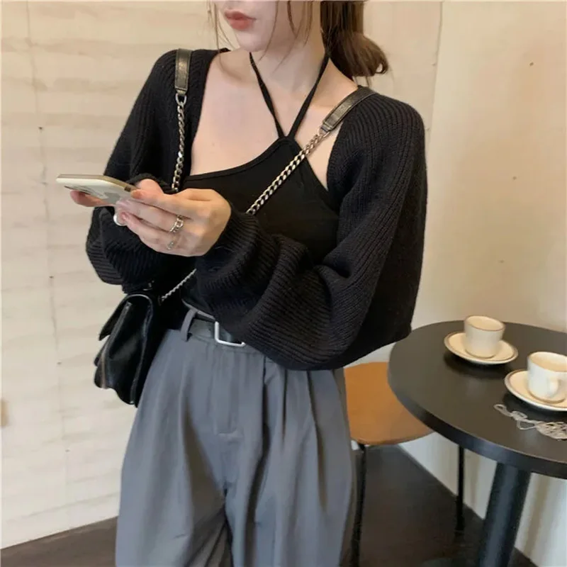 All-match Sexy Irregular Knitted Cardigan Sweater Korean Fashion Streetwear Cropped Sweater New Loose Long Sleeve Knitted Shawl