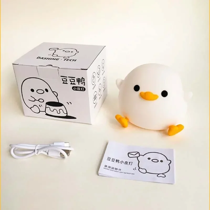 LED Cartoon Duck Night Light Timer Function Portable 2 Gears Lights Rechargeable Silicone Patting Lamp for Kids Baby Sleep Gift