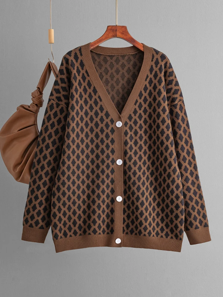 2024 Otoño Invierno nuevo cárdigan suéter prendas de vestir exteriores de moda suelta Jacquard prendas de punto chaqueta superior para mujeres Top de manga larga