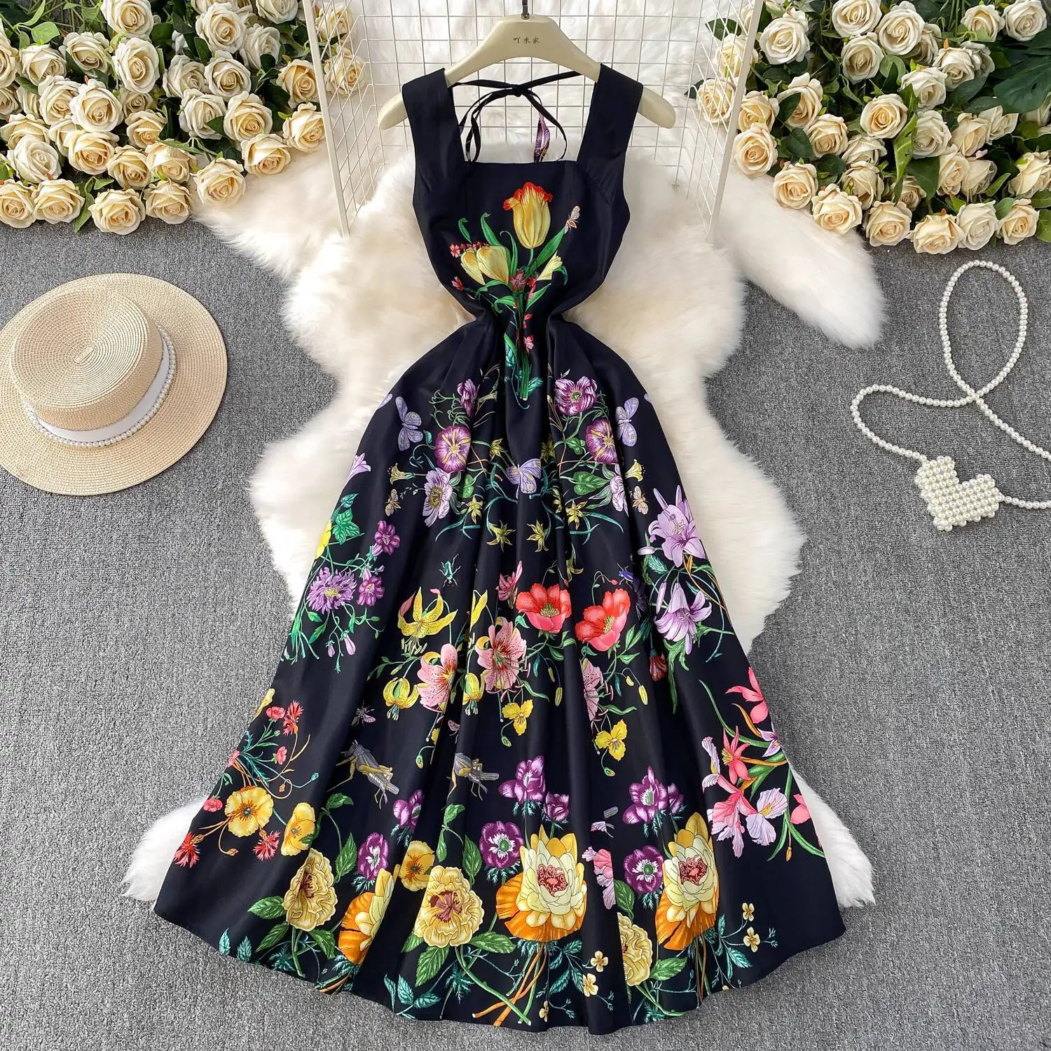 Abito lungo floreale estivo da donna gilet senza maniche stampa casual elegante dolce abiti longuette Lady Bohemian Holiday Beach Vestidos