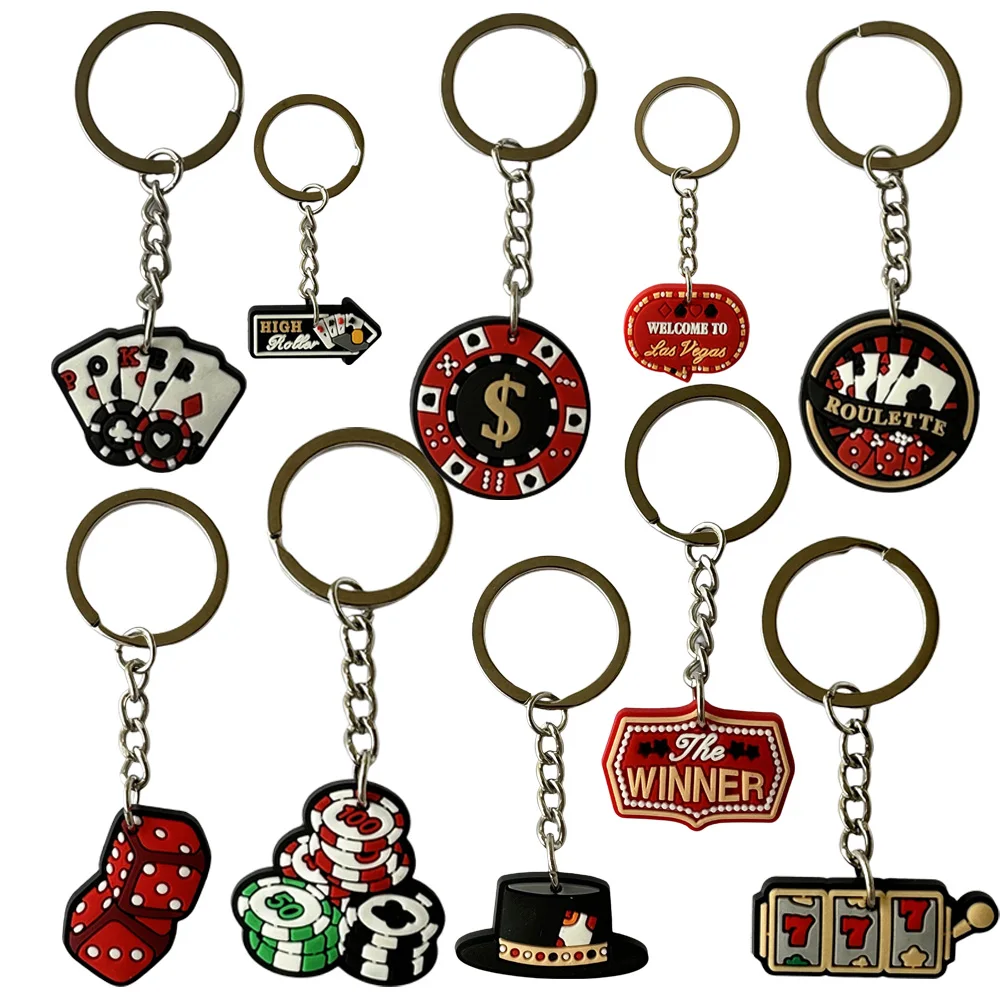 

10 Pcs Casino Keychains Casino Poker Birthday themed Party Favor Las Vegas Party Favor