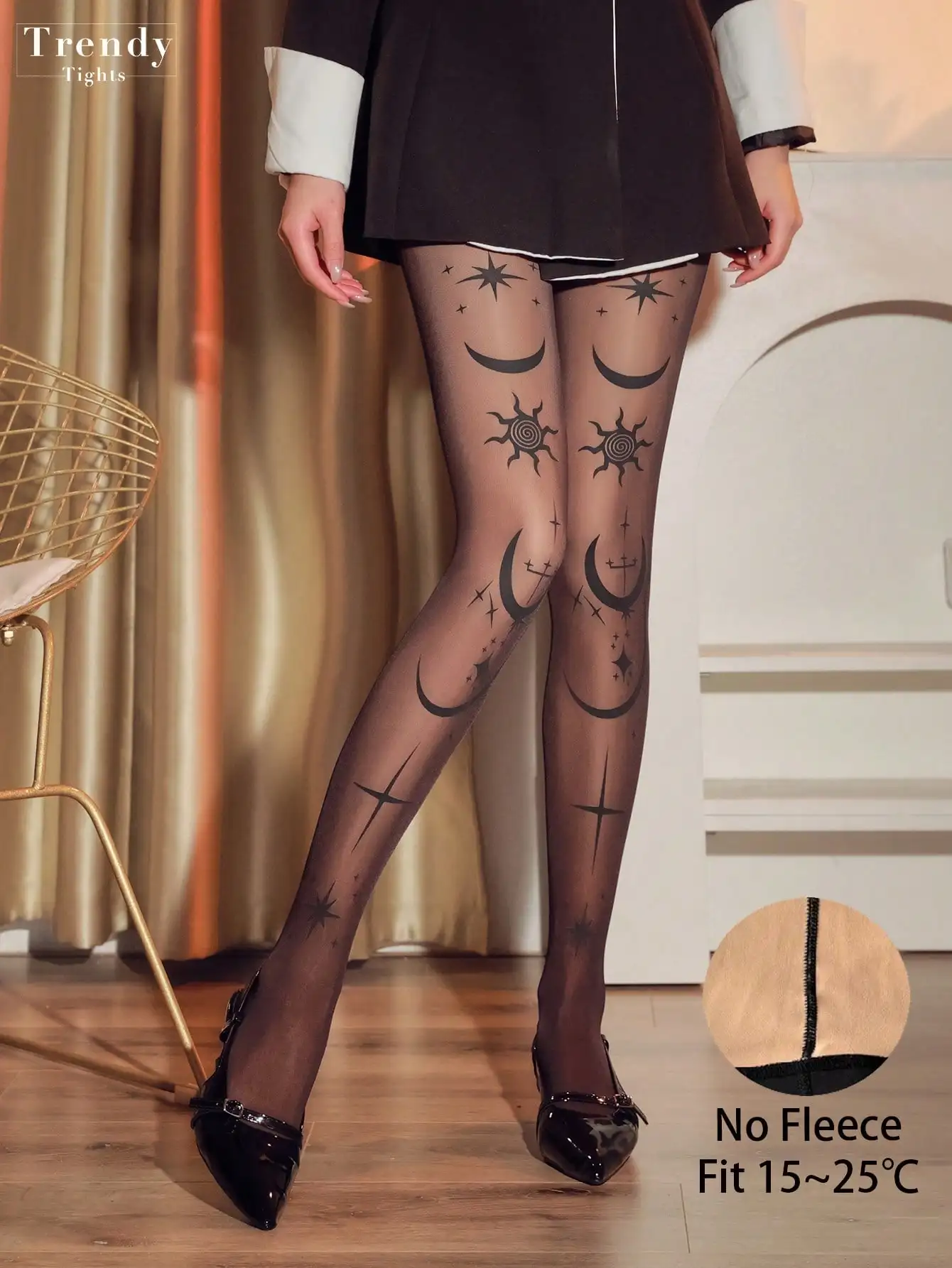 Leggings da donna con stampa di mezzaluna nera Pantaloni larghi e chic dimagranti resistenti agli agenti ad alta elasticità per uscire notturne e abiti da festa