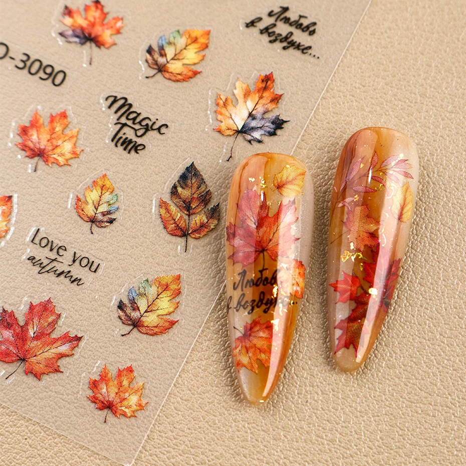 2 Stück Herbstblätter Nagelaufkleber Ahornblatt Nagelsticker Vintage Herbstdeko Maniküre Nagelkunst Aufkleber Dekorationszubehör – Detail 4