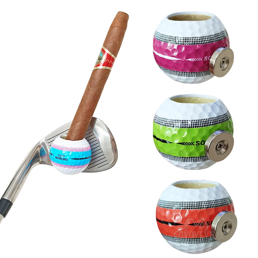 Golf Ball Appearance Cigar Holder with Magnet Durable Cigar Clip Cigar Gifts for Golfer Can be Adsorbed On The Cart Or Railing