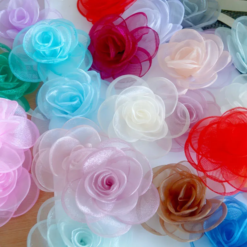 

6.5Cm Organza Flower Snow Yarn Fabric Flower Burnt Edge Flower Wedding Handmade DIY Clothing Accessories Hair Clip Accessories