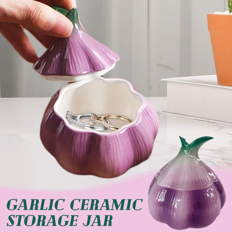 Ceramic Underglaze Purple Garlic Storage Jar Kitchen Storage Container Candy Nut Jar Storage Box Home Decor Organizer  Ornaments