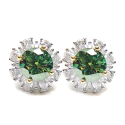 1CT Green Moissanite Stud Earrings with Certificate S925 Silver Jewelry Wedding Party Birthday Gift