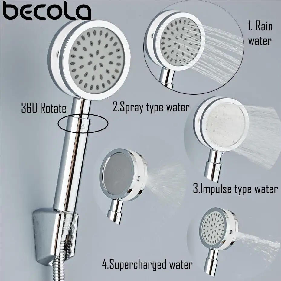 

Becola New High Quality Modern Multifunction Design Rain/massage/spray/Pressure Boost Shower Hand Hold Bathroom Shower Heads