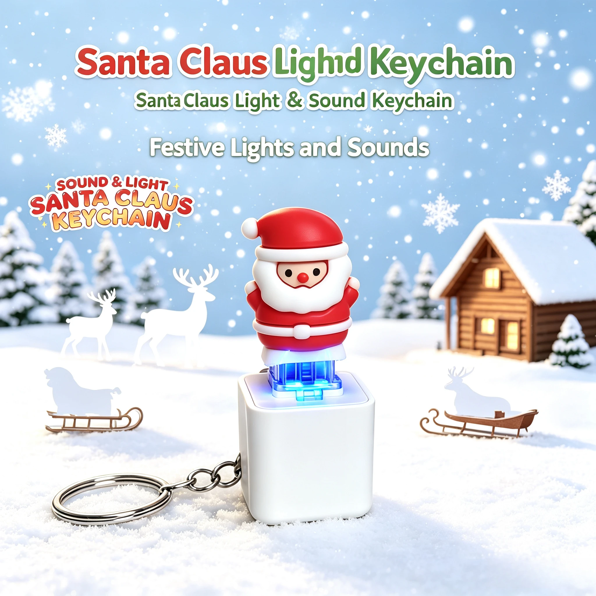 New 2/4pcs Pop‑up Light Keychain Santa Claus & Pumpkin Press‑Up Key Ring Christmas Halloween Novelty Bag Pendant Holiday Gift