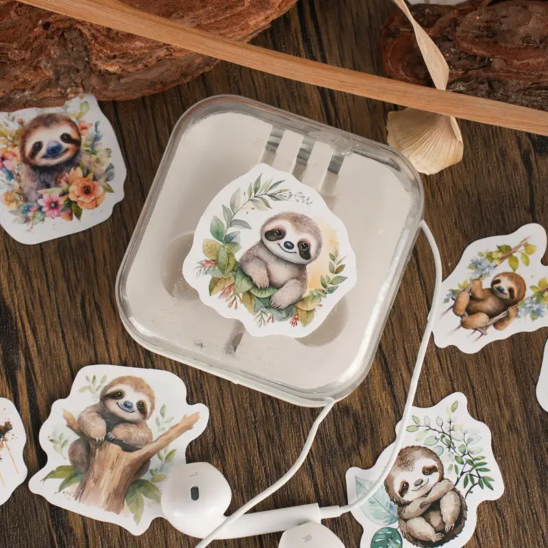 46pcs PVC Cute Cartoon Animal Sloth Collage Rich Patterns Student DIY Stationery,Cups,Mobile Phones Decoration Stickers