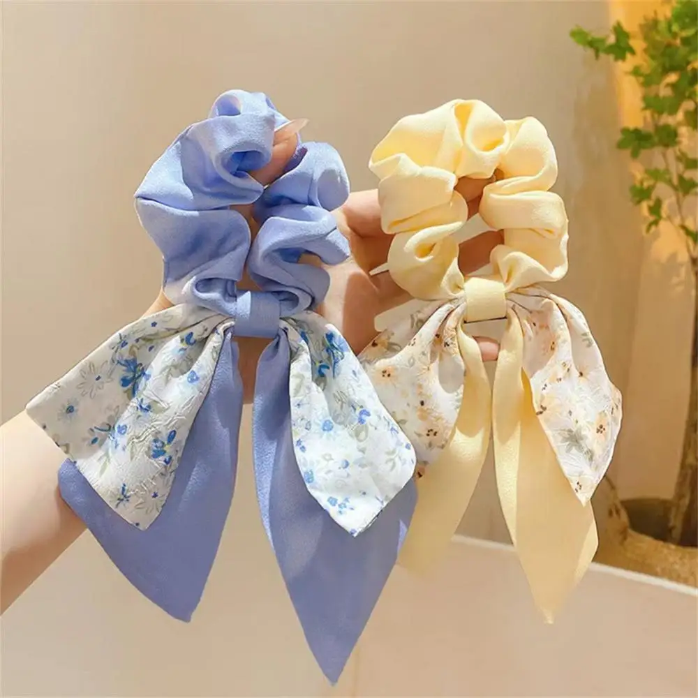 Woman Scrunch Pearl Elegant Silk Elastics Hairband Solid Color Scrunchies Hair Ties Ladies Ponytail Hold Hair Accessories