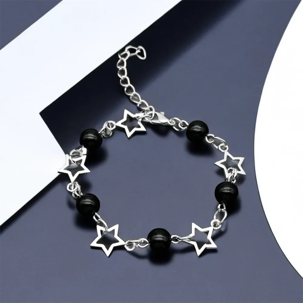 New Y2K Hollow Five-pointed Star Bracelet Punk Hollow Out Star Bracelet Artificial Pop Punk Acrylic Bead Bracelet Charm Jewelry