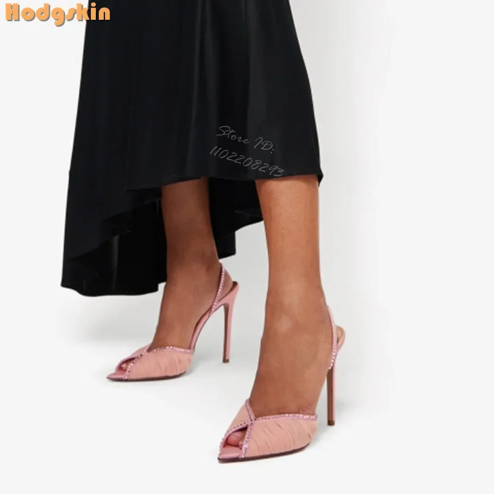 Sandali con tacco a spillo in rete di cristallo Scarpe eleganti poco profonde con punta aperta dolce 2025 Nuove donne estive Décolleté con tacco alto sottile Ponited Slip-on