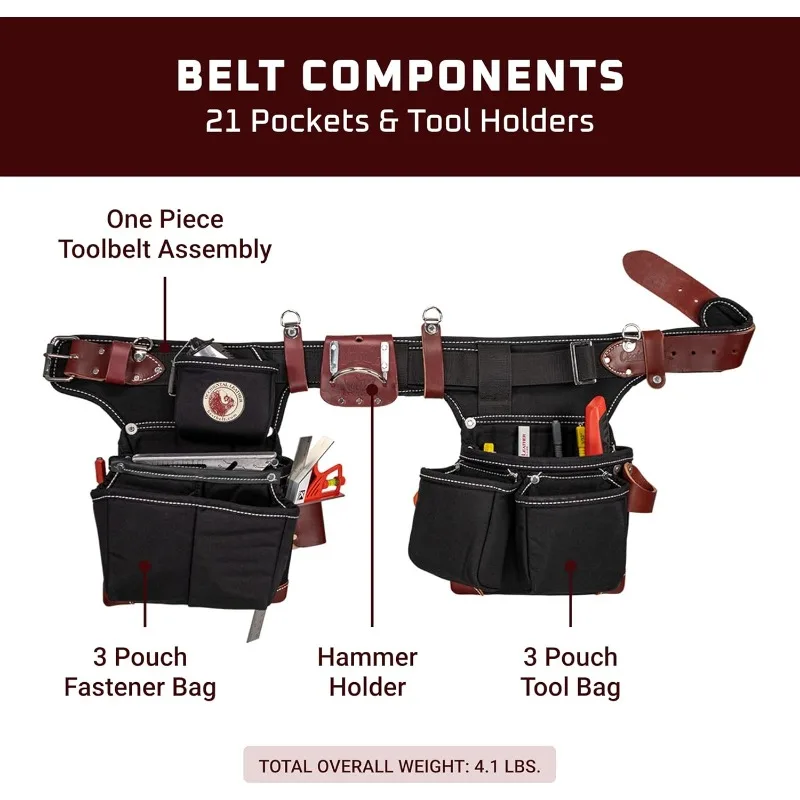 Framer ajustável para ajustar - 21 bolsos e porta-ferramentas - fabricado nos EUA