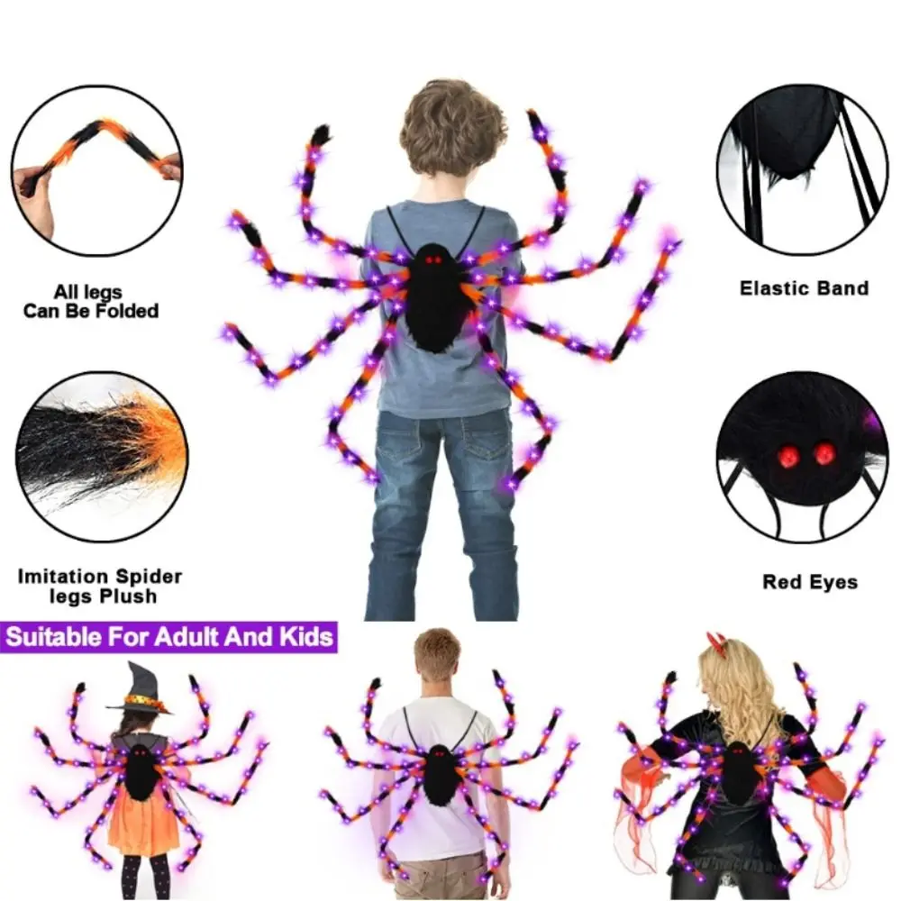 

LED Halloween Spider Backpack Stuffed Animal Cosplay Big Spider Decoration Dress Up Artificial Plush Spider Bag