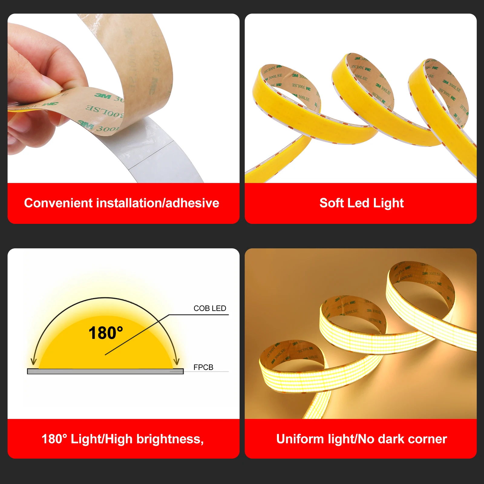 Ultra Bright COB LED Strip 12V 24V 600LEDs/m 1600LEDs/m High Density LED COB Strip White/Natural White/Warm White LED Strip