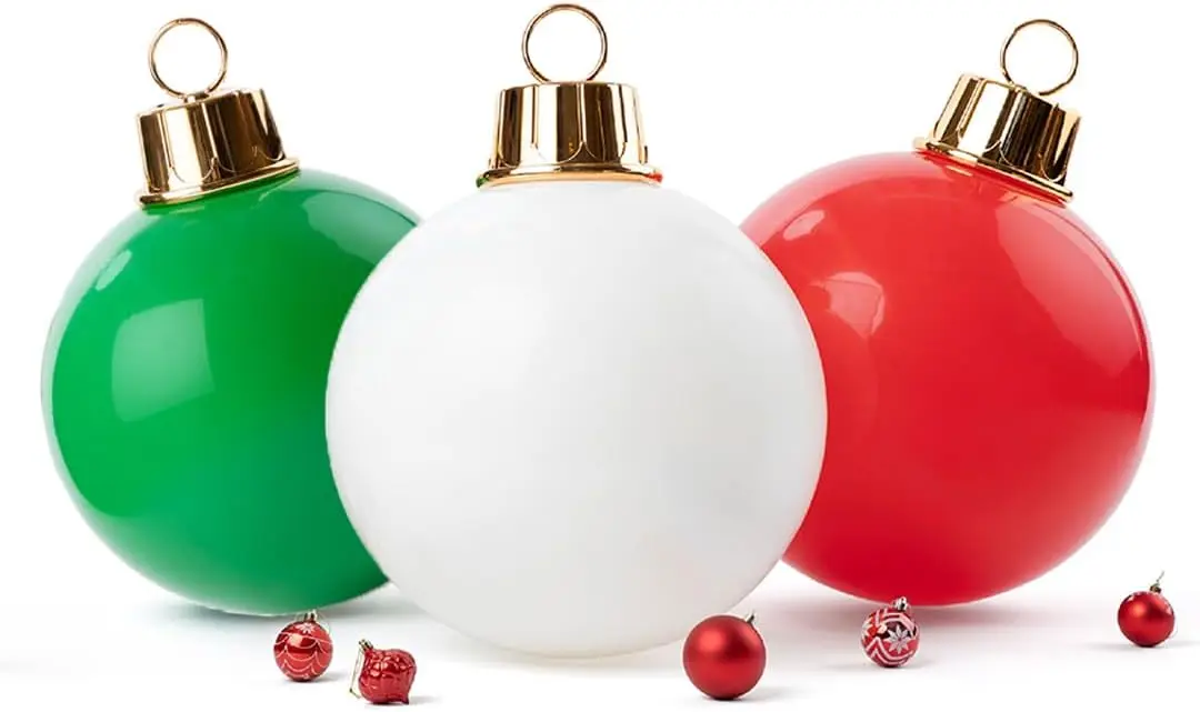 3-Pack Premium LED Inflatable Christmas Ornaments – Oversized Light-Up LED Outdoor Holiday Yard Decorations (Red, Green & White)