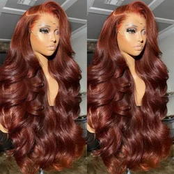 Perruque Lace Front Wig Body Wave Naturelle, Cheveux Humains Colorés, Brun Rousse, Cuivre Rouge, HD, Book ine Densité 180%