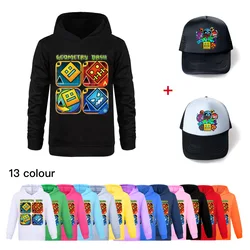 Boys Hoodie Hot Sale Funny Game Geometry Dash Print Hoodies for Teen Girls Boys Sweatshirt Tops Kids Clothes Baseball Cap Hat