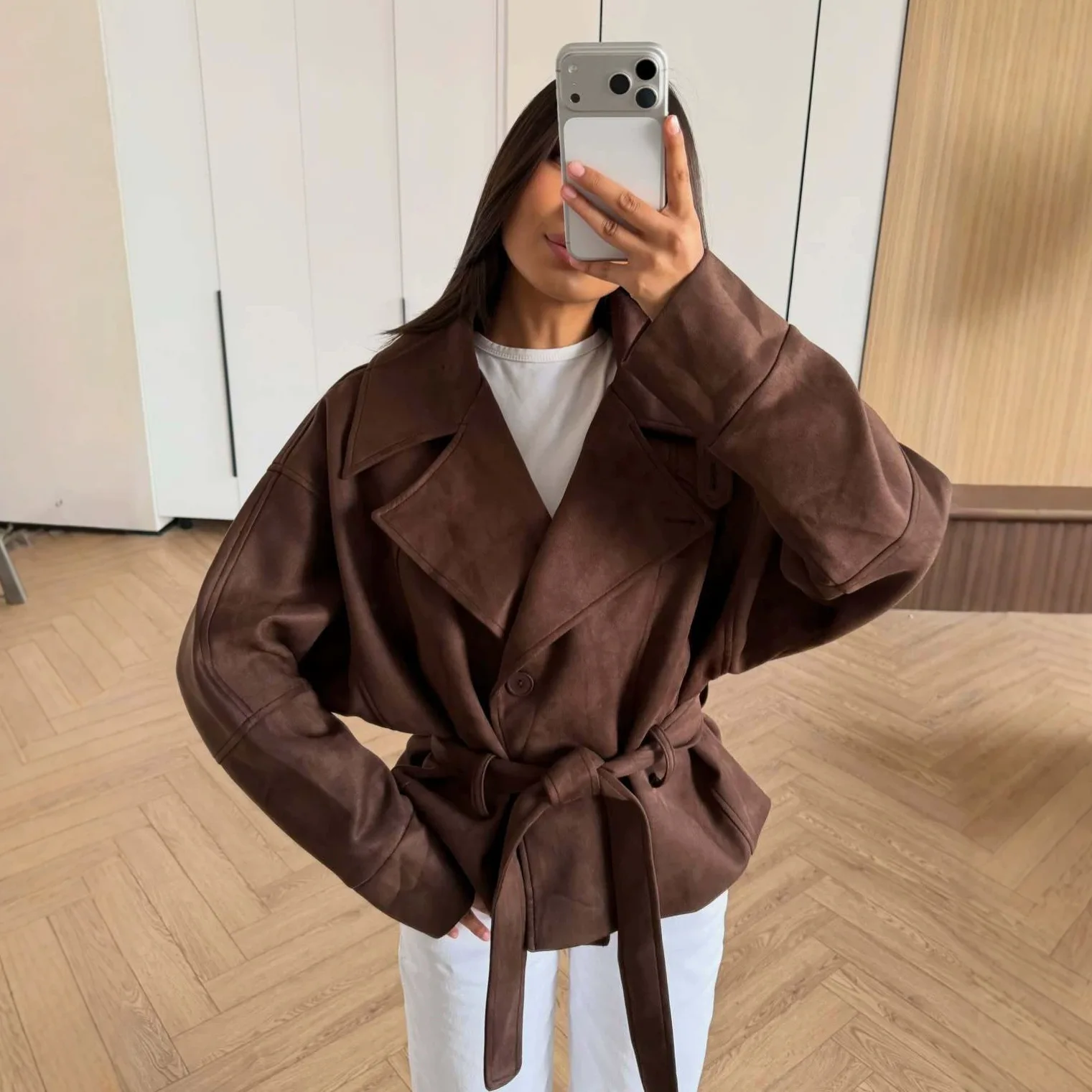 Women's winter new fashion suit collar lace-up short trench coat jacket women's coat