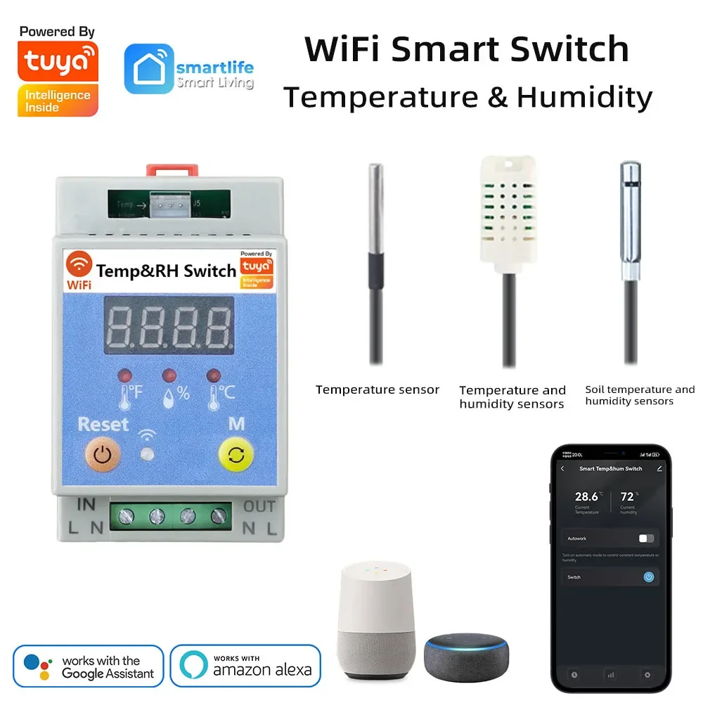 

Tuya WIFI Intelligent Temperature and Humidity Soil Control Breaker with Display Screen Remote Monitoring Voice Alexa 16A 20A