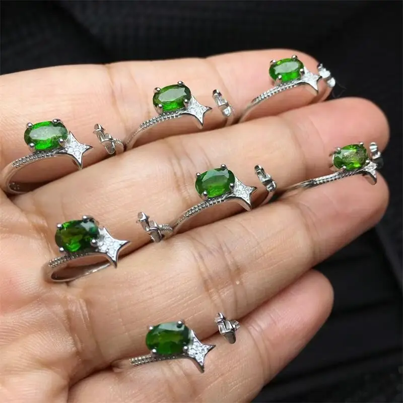 S925 Natural Diopside Facet Ring Crystal Polishing Aura Jewelry Trendy Creative Women Party Gift Fashion Holiday Gift 1PCS