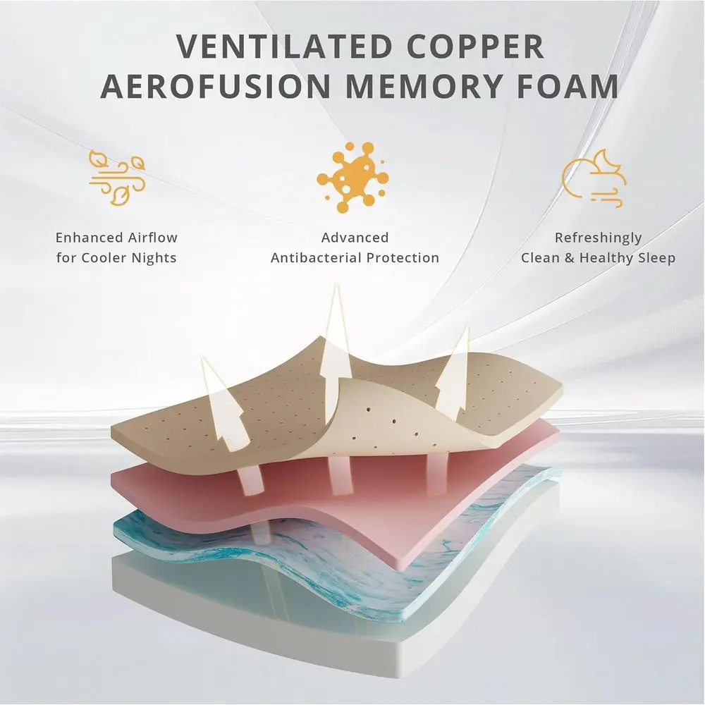 14 مرتبة من إسفنج الذاكرة المطلي بالنحاس مقاس XL، متوسطة الثابتة مع غطاء تبريد، تخفيف الضغط، CertiPUR-US، صنع في الولايات المتحدة الأمريكية