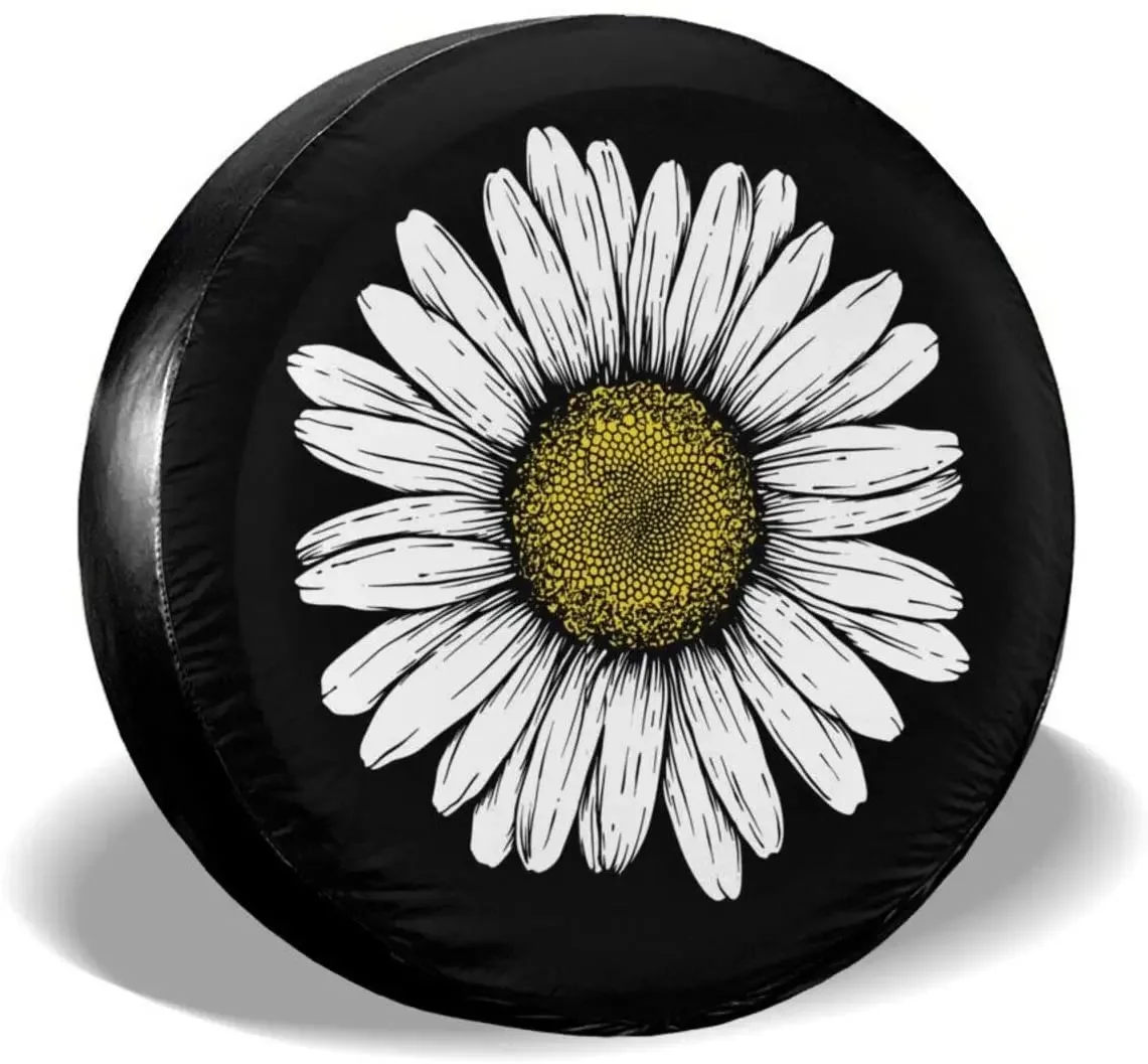 Daisy Flower Spare Tire Cover Waterproof Dust-Proof UV Sun Wheel Tire Cover Fit for Car,Trailer,