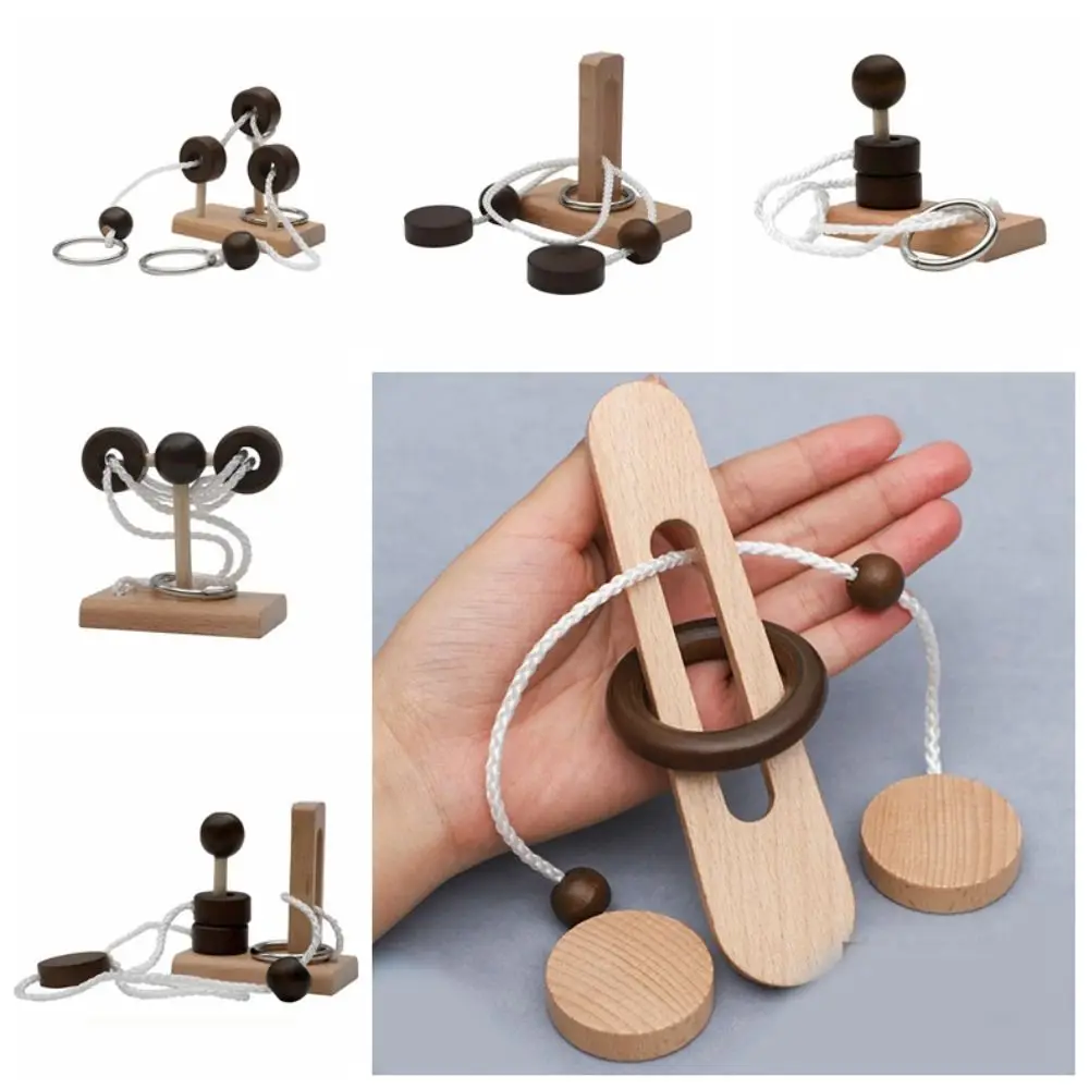 Creative 3D Threading Rope Loop Puzzle Wooden Montessori Kongming Lock Intelligent IQ Game
