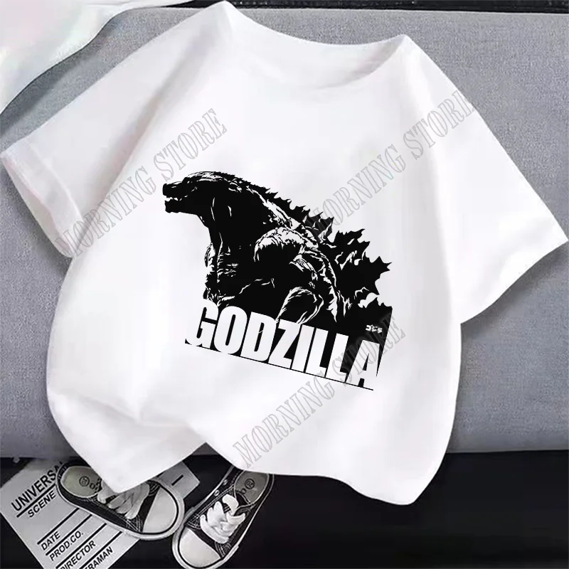 Godzillas Boys T-shirt Clothing Cartoon Child Black White Tee Anime Summer Short Sleeved Clothes Cute Kids Sweat Absorption Tops