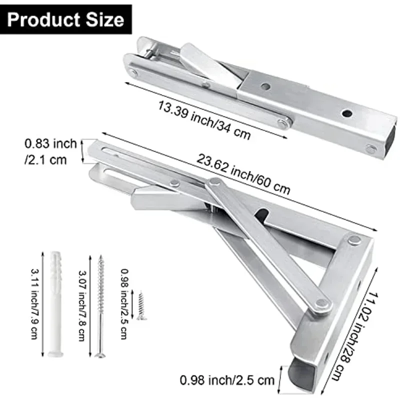 Folding Shelf Bracket Stainless Steel Collapsible Shelf Brackets Wall Mounted Folding Table Hinge for Kitchen Bedroom Work Bench